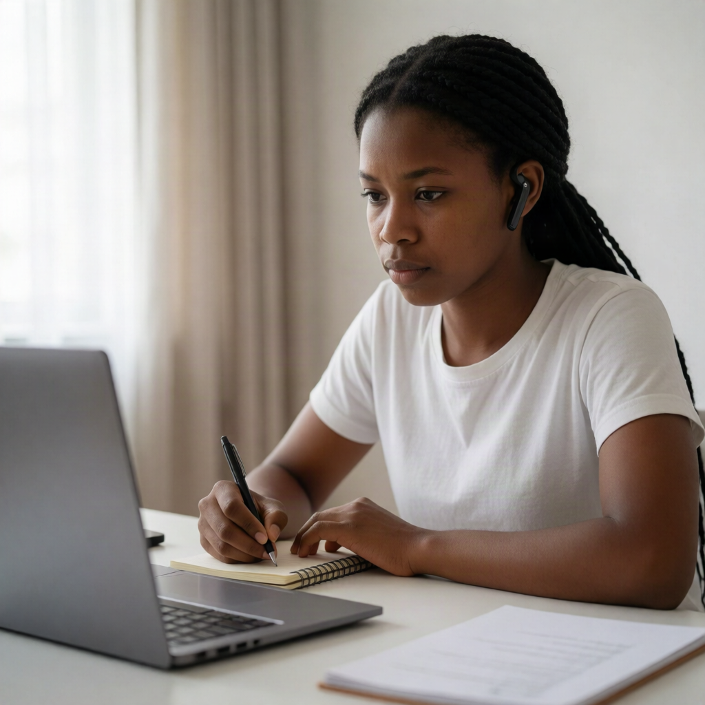 Apprenante New Vision Academy suivant une formation en ligne