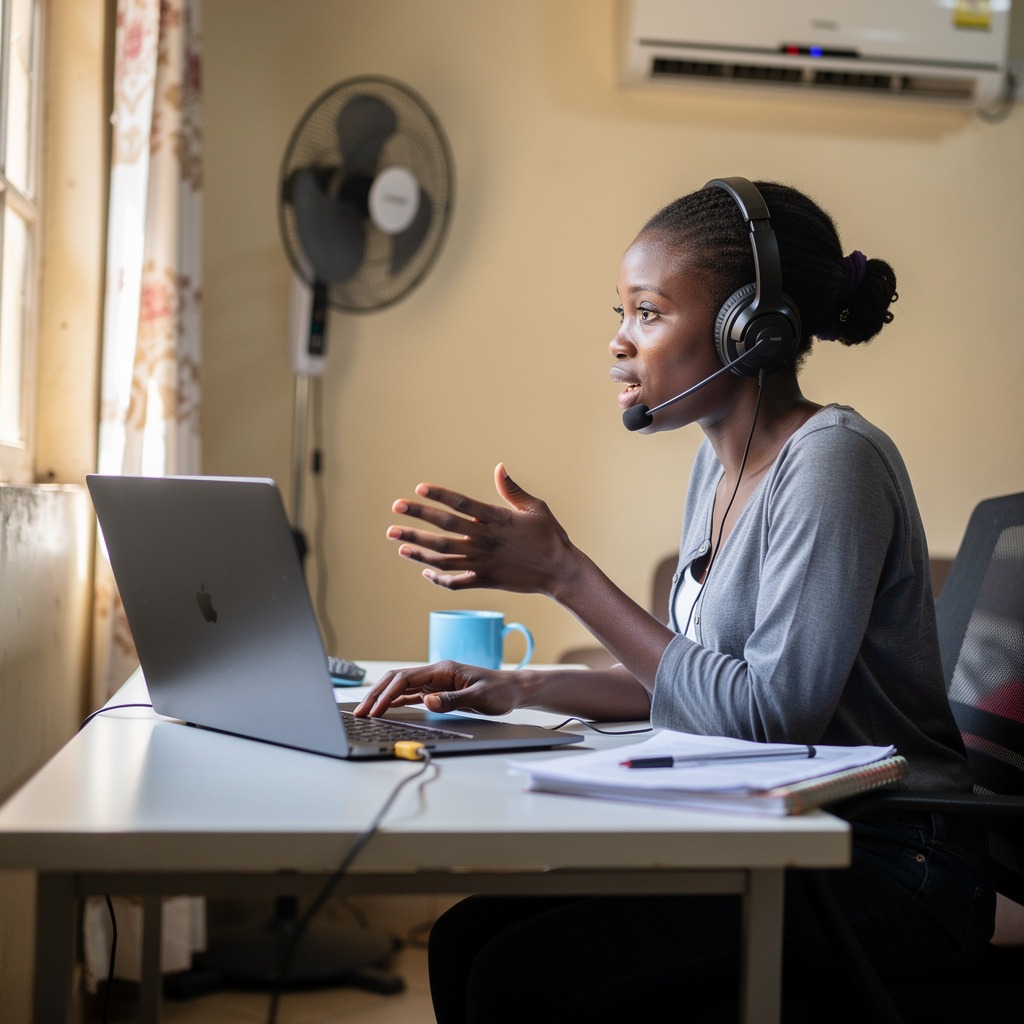 Apprenante participant à une formation d'anglais en ligne New Vision Academy