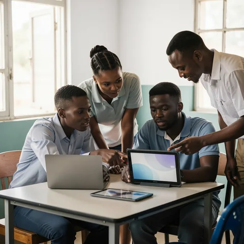 Groupe d'apprenants collaborant sur une activité pratique
